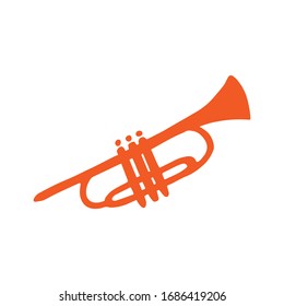 Single trumpet icon. A wind instrument. Icon for print and digital. A hand-drawn symbol of the trumpet. Vector