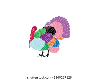 single turkey on white background Farm animals collection and turkey breeds. Vector illustration. Isolated turkey