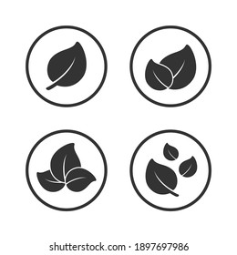 Single, two and tree leaves in a circle icon sign design set. Simple minimal flat modern vector illustration. Clip art or logo symbol for nature, health, vegetarian menu, eco friendly organic products