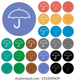 Einfach umrissene, mehrfarbige Flachsymbole auf runden Hintergründen. Einschließlich der Variationen von weißen, hellen und dunklen Symbolen für Hover- und Active Status-Effekte und Bonusfarben.