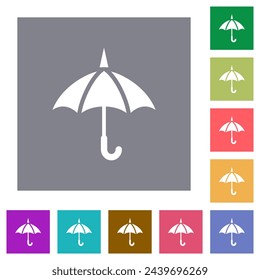 Single umbrella solid flat icons on simple color square backgrounds
