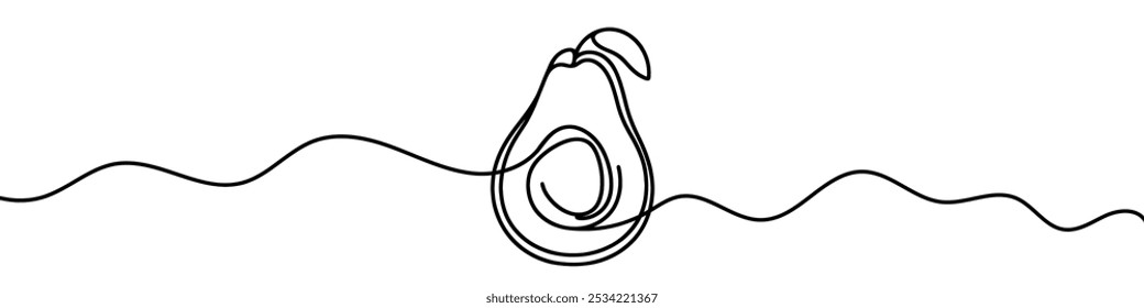 Single unbroken line forming the outline of an avocado, symbolizing minimalist design