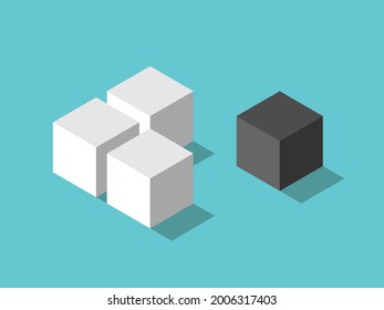 Single unique different cube aside. Discrimination, bullying, individuality, loneliness, difference and missing piece concept. Flat design. EPS 8 vector illustration, no transparency, no gradients