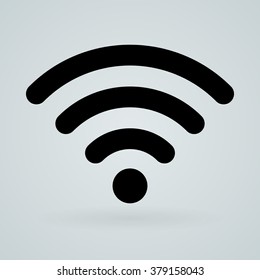 Single universal symbol of sound, transmissions, wireless technology or hot-spot in black over gray background