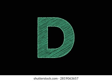 A single uppercase letter D rendered with a green sketchy textured effect isolated on a plain black background