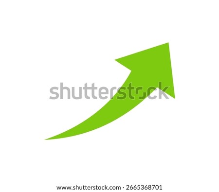 Single upward green arrow with a sleek curve and solid fill for dynamic motion. Green Arrow vector design and illustration.


