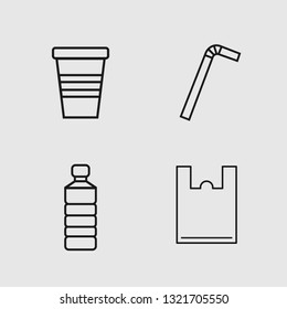 Single use plastic set, bag, straw, cup and bottle. Simple design. Vector illustration EPS 10.