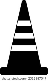 Single vector black and white traffic warning cone. Under construction and maintenance or attention.