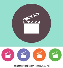 Single vector clapperboard icon on round colorful buttons