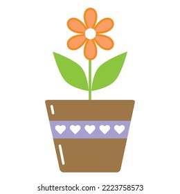una sola flor de clipart vectorial en una olla. Planta de vivienda multicolor, ilustración de estilo plano simple