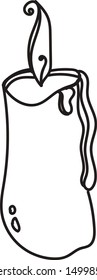 Single vector cute wax candle with flame. Hand drawn isolated on a transparent background.
