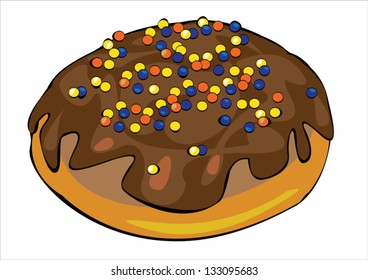 single vector donut with chocolate glaze isolated on white background
