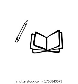Single vector doodle element isolated on white background. Notebook and pencil