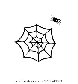 Single vector doodle element isolated on white background. Spider and web 