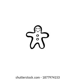 Single vector doodle element isolated on white background. Gingerbread man