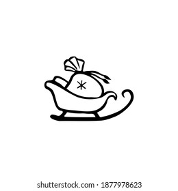 Single vector doodle element isolated on white background. Santa's sleigh.