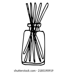 A single vector element of incense in the stand. Doodle illustration. Hand-drawn. Cozy home, relaxation and relaxation. It can be used for stickers, patterns, wrapping paper, logos, icons.