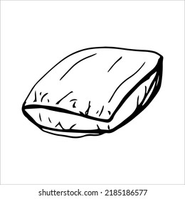A single vector element is a pillow for sleeping. Doodle illustration. Hand-drawn. Home environment, comfort, rest after work. It can be used for stickers, patterns, wrapping paper, logos, icons.