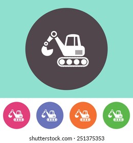 Single vector excavator icon on round colorful buttons