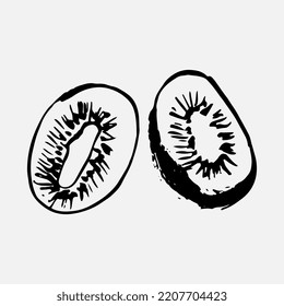 eine einzelne Vektorgrafik eines Kiwis. Lines art kiwi frucht, doodle. gut für Logo. Kiwi. Handgezeichnete Vektorgrafik im Doodle-Stil, einzeln auf weißem Hintergrund.