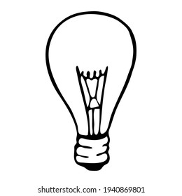 single vector light bulb isolated on a white background, doodle line art