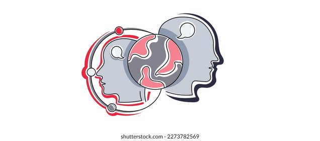 Single vector main object without background. Head with mechanic brain. Future robot machine. Terminator cartoon illustration. Colored bright technology image.