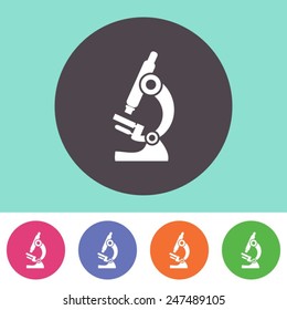Single vector microscope icon on round colorful buttons