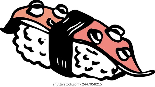 Single vector octopus sushi nigiri hand drawn doodle style side view isolated on white background
