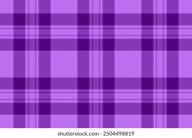Single vector plaid textile, love fabric tartan check. Floor background texture pattern seamless in violet color palette.