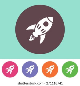 Single vector rocket icon on round colorful buttons