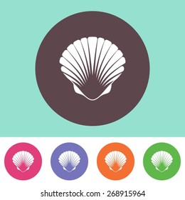 Single vector scallop icon on round colorful buttons