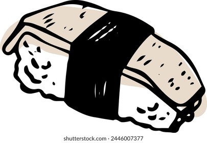 Single vector squid sushi nigiri hand drawn doodle style side view isolated on white background