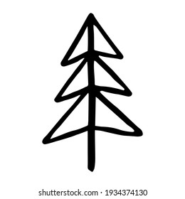 single vector tree, hand-painted doodle clipart.Black outline icon