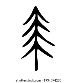 single vector tree, hand-painted doodle clipart.Black outline icon