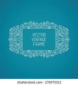 Single vector vintage floral frame for your text, monogram or pictogram in mono line style