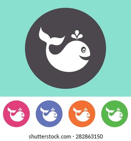 Single vector whale icon on round colorful buttons