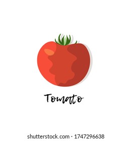 Single vegetable. Tomato with green leaves. Flat style vector illustration.
