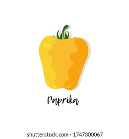 Una sola verdura. Paprika amarillo con hojas verdes. Ilustración vectorial de estilo plano.