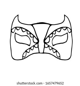 Single Venetian carnival mask.  Mardi Gras festival, masquerade. Isolated on a white background. For a design element. Coloring page for children and adults.