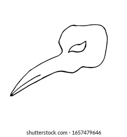 Single Venetian carnival mask. The mask of the plague doctor.  Mardi Gras festival, masquerade. Isolated on a white background. For a design element.Coloring page for children and adults.