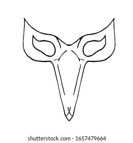 Single Venetian carnival mask. The mask of the plague doctor.  Mardi Gras festival, masquerade. Isolated on a white background. For a design element. Coloring page for children and adults.