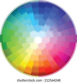 A single, vibrant color wheel vector illustration clearly displays the full spectrum of hues, perfect for demonstrating color theory and design principles.