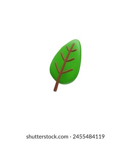 A single vibrant green leaf 3D icon, showcasing the lively hues of nature, available as a vector illustration for various design purposes.