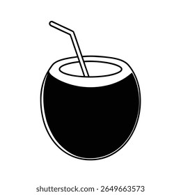 A single, vibrant icon depicting a refreshing coconut drink, perfect for summer vacation themes and tropical designs.