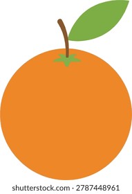 A single, vibrant orange fruit with a small green leaf and stem, depicted in a clean, minimalist style.