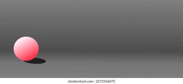 A single, vibrant pink sphere rests on a flat, gray surface, casting a soft shadow. The minimalist composition creates a sense of calm and contemplation.