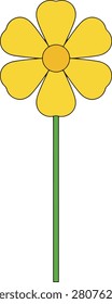 Single Vibrant Yellow Spring Flower With Delicate Green Stem Standing Alone on Pure White Minimalist Background