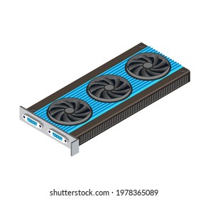 Single Video card of digital technology video electronic equipment high-tech industry business. The component of isometric graphics component.