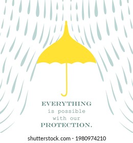 Single vintage vertical umbrella and banding around rain drops. Concept illustration of a safety, protection, making impossible possible.