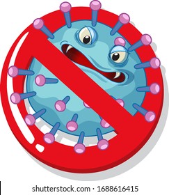 Single virus cell with scary face on white background illustration